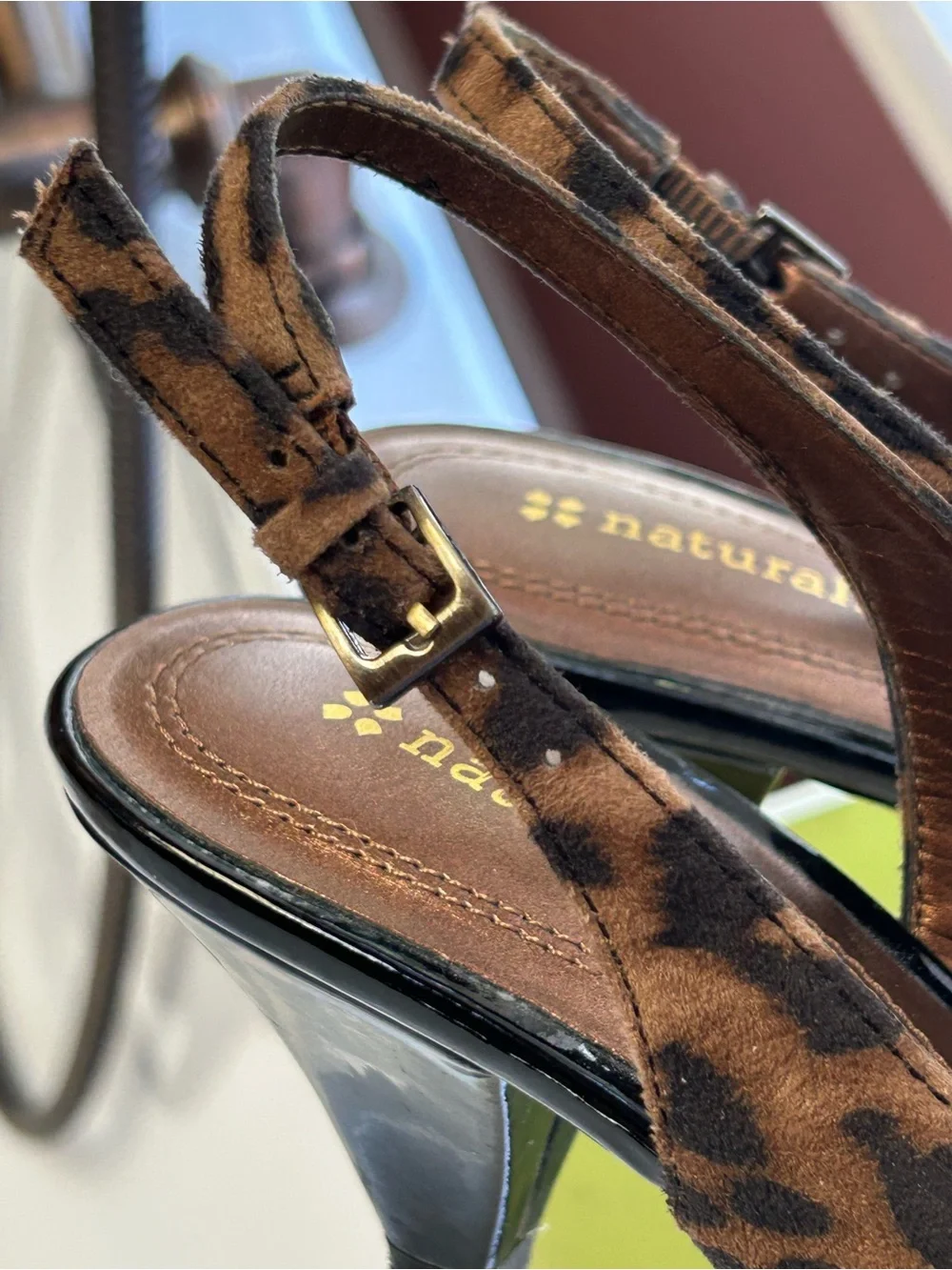 Naturalizer Leopard-Print Slingback Peep-Toe Heels - Brown/Black